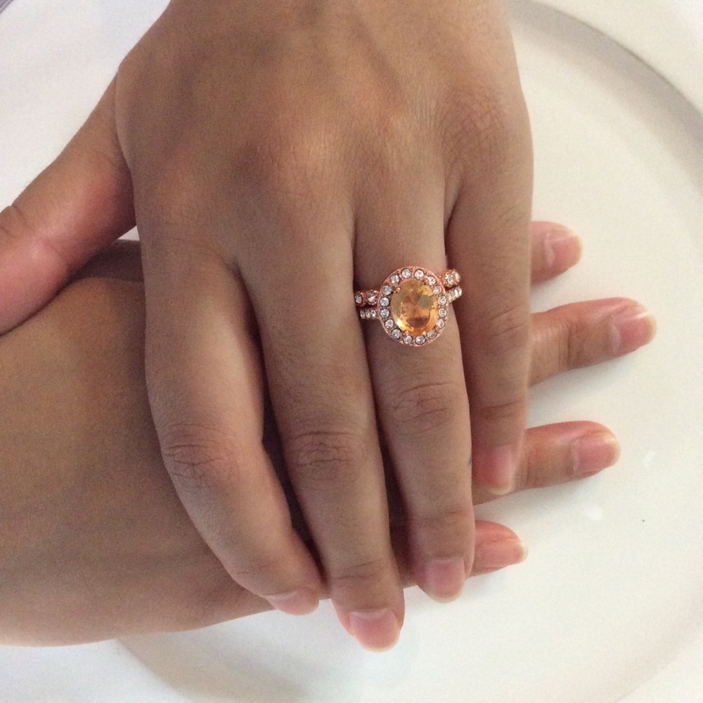 18K Solid Rose Gold Morganite, White Sapphire - Picture 3 of 8
